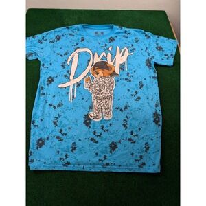 Hustle Gang Mens Drip Teddy Bear Graphic T-Shirt Blue Splatter 2XL